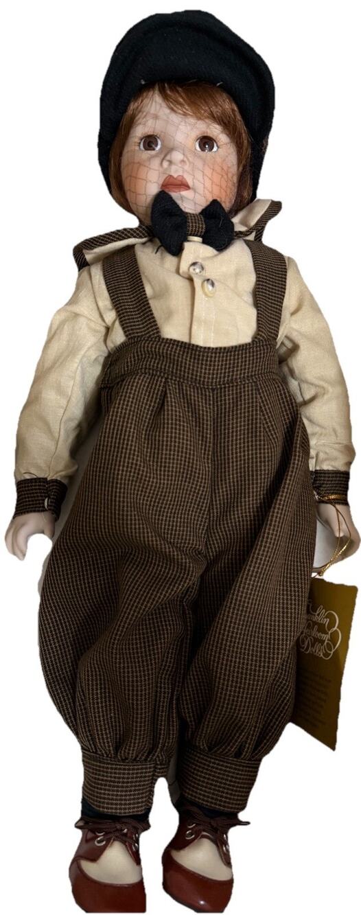 FRANKLIN HEIRLOOM Boy DOLL Bisque Porcelain Hand Painted Original Box & Tag
